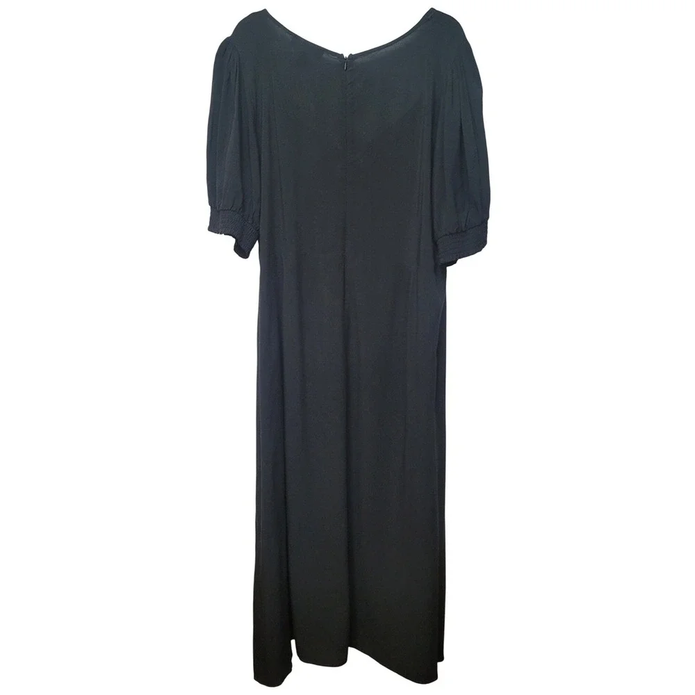 FOREVER 21 Square Neck Puff Sleeve Midi 3X Romantic Milkmaid Soft Black Dress‎